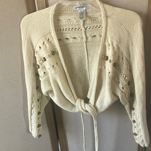 Nine West Cream Knit Tie-Front Sweater large - Picture 1 of 4
